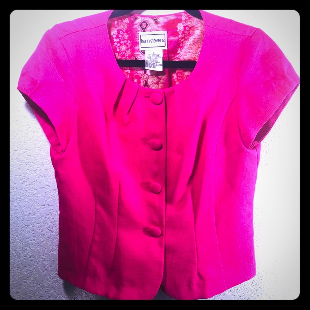 Karin Stevens short sleeve hot pink blazer top